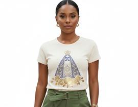 T-Shirt Feminina Católica Nossa Senhora Aparecida Algodão Cores:BeigeTamanhos:M T-Shirt Feminina Católica Nossa Senhora Aparecida Algodão Cores:BeigeTamanhos:M