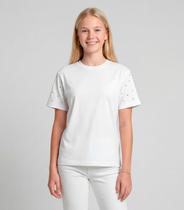 T-Shirt Feminina Com Rebite E Strass Minty Branco T-Shirt Feminina Com Rebite E Strass Minty Branco