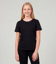 T-Shirt Feminina Com Rebite E Strass Minty Preto T-Shirt Feminina Com Rebite E Strass Minty Preto