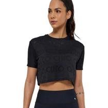 T Shirt Feminina Dry Fit Alto Giro Preto Cropped 2412703