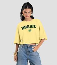 T- Shirt Feminina em Meia Malha Brasil Dianna Amarelo