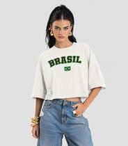T- Shirt Feminina em Meia Malha Brasil Dianna Bege