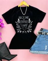 T-shirt Feminina Estampa de Borboleta Blusa Feminina Preta Camiseta de Moda Blogueira Tendencia Para o Dia a Dia Moda Verão