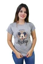 T-shirt Feminina full of good vibes com Onça e pedras de Brilho Cinza
