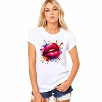 T-Shirt Feminina Lábios Splash Colorido - Conforto e Estilo em Malha Fria