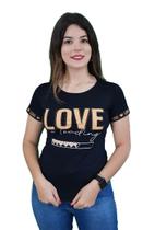 T-Shirt Feminina Love Loading com Pedras de Brilho Preta