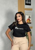 T-shirt Feminina Malha 100% Algodão Preta Gratidão T-shirt Feminina Malha 100% Algodão Preta Gratidão