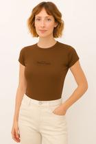 T-Shirt Feminina Manga Copinho Polo Wear Marrom Medio
