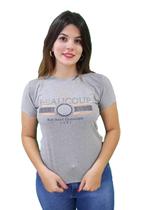 T-Shirt Feminina Merci Beaucoup Cinza Malha com pedras de brilho colada nas letras T-Shirt Feminina Merci Beaucoup Cinza Malha com pedras de brilho colada nas letras