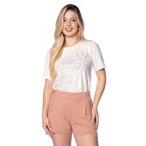 T-Shirt Feminina Olho Fatal Flores de Strass Off White