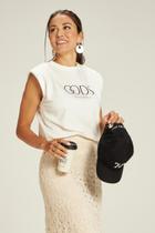 T-shirt Feminina Ombreira Off White Moderna Estampa Preta