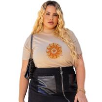 T-Shirt Feminina Plus Size Camiseta Gola Alta 100% Algodão Estampada