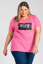 T-shirt Feminina Plus Size Malha Algodão Estampada "Believe" - Serena T-shirt Feminina Plus Size Malha Algodão Estampada "Believe" - Serena