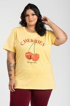 T-shirt Feminina Plus Size Malha Algodão Estampada "CEREJA" - Serena