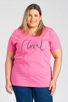 T-shirt Feminina Plus Size Malha algodão Estampada "Floral" - Serena