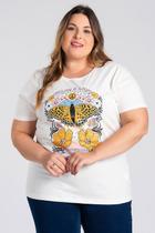 T-shirt Feminina Plus Size Malha Algodão Estampada "PEACE & LOVE" - Serena