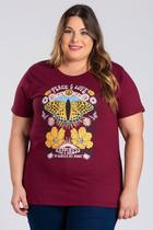 T-shirt Feminina Plus Size Malha Algodão Estampada "PEACE & LOVE" - Serena
