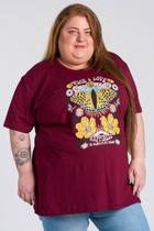 T-shirt Feminina Plus Size Malha Algodão Estampada "PEACE & LOVE" - Serena