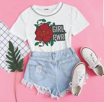 T SHIRT Malu - GIRL POWER - COM PEDRARIAS (Branco, G)