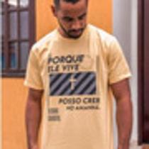 T-shirt masculina "Porque Ele vive posso crer no amanhã" Amarela M