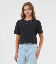 T- Shirt Meia Malha Feminina Minty Preto T- Shirt Meia Malha Feminina Minty Preto