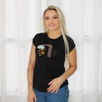 T-Shirt Modelo Bata em Viscose Fé Preta TAMANHO:M T-Shirt Modelo Bata em Viscose Fé Preta TAMANHO:M