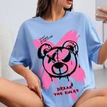 T-shirt Oversized Feminina Estampada Desenho Urso Escrita Frase Break The Rules Estilo Rua Streetwe T-shirt Oversized Feminina Estampada Desenho Urso Escrita Frase Break The Rules Estilo Rua Streetwe