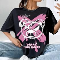 T-shirt Oversized Feminina Estampada Desenho Urso Escrita Frase Break The Rules Estilo Rua Streetwe T-shirt Oversized Feminina Estampada Desenho Urso Escrita Frase Break The Rules Estilo Rua Streetwe