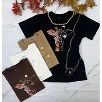 T-Shirt Plus Size Blusa Feminina Girafa Metalizada Estilosa T-Shirt Plus Size Blusa Feminina Girafa Metalizada Estilosa