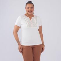 T-shirt plus size bordado gola v algodão fem T-shirt plus size bordado gola v algodão fem