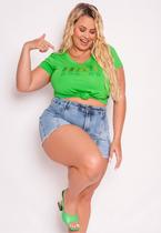 T-shirt Plus Size Brasil com Hotfix Verde e Amarelo Cor:VerdeTamanho:46 T-shirt Plus Size Brasil com Hotfix Verde e Amarelo Cor:VerdeTamanho:46