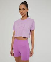 T-Shirt Skin Fit Cropped Simbolo Alto Giro Rosa Orchid