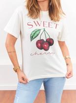 T-shirt sweet cherry cereja manga curta gola rasa feminina fashion - Filó Modas