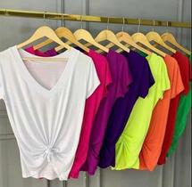 T-Shirts Podrinha Blusinha Básica Manga Curta Neon Lisa Cores Tendência Moda Feminina Verão Calor