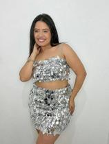 T0114+T0115 Conjunto Festa Luxo Paetê Noite Maxi Lantejoulas Saia 4d0942