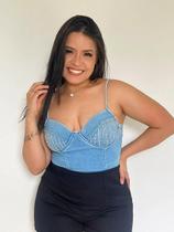 T0120-Blusa Festa Luxo Top Cropped Brilho Jeans 4o1503 T0120-Blusa Festa Luxo Top Cropped Brilho Jeans 4o1503