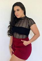 T0128-Blusa Festa Luxo Tule Transparência Gola Alta Fina 4n0701