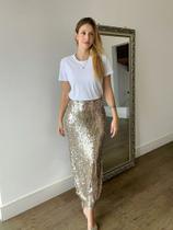 T0148 Saia Feminina Luxo Festa Brilhante Midi Fenda Evento 5f0103