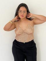 T0151-Blusa Cropped Brilhante Alcinha Regulável Decote 4d0608 T0151-Blusa Cropped Brilhante Alcinha Regulável Decote 4d0608