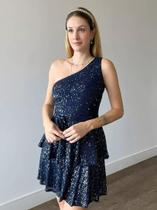 T0164-Vestido Festa Luxo Ombro Único Camada Brilhante 5f0705