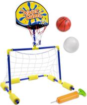 Tabela basquete flutuante trave gol cesta aquatica 2 em 1 piscina golzinho boia com bola e bomba