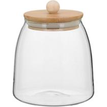 Table Pote 13X11X11Cm 650Ml Borosilicato Transp Tampa Bambu