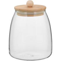 Table Pote 15X11X11Cm 900Ml Borosilicato Transp Tampa Bambu