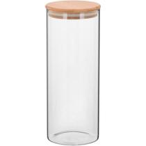 Table Pote 25X10X10Cm 1,4L Borosilicato Transp Com Tampa Bambu