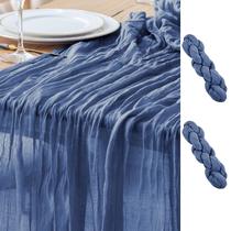 Table Runner Asee'm, 2 peças de gaze azul Boho de 89 x 305 cm