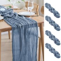 Table Runner Asee'm Cheesecloth 3 m, azul empoeirado, rústico, 4 unidades