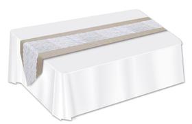 Table Runner Beistle Lace & Burlap 30 cm x 180 cm bronzeado com renda branca Table Runner Beistle Lace & Burlap 30 cm x 180 cm bronzeado com renda branca