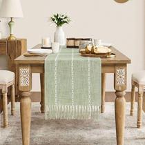 Table Runner ZeeMart Farmhouse Rustic Linen 38x122cm verde