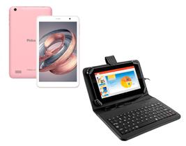 Tablet 32gb Celular Rosa 8 pol. Philco 4G faz e recebe ligações + Capa com Teclado