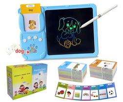 Tablet de desenho Rylai Toddler Toys com cartão flash falante azul